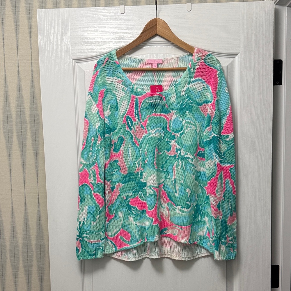 Lilly Pulitzer Pink and Green Crew Neck Sweater